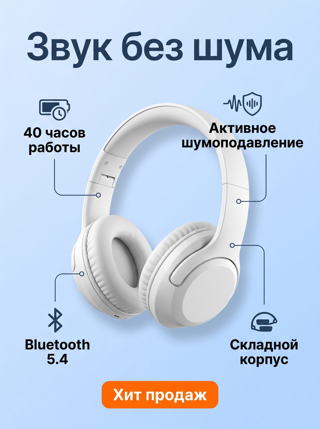 Карточка товара для маркетплейса: беспроводные наушники с инфографикой и русскими подписями преимуществ, Nano Banana 2.1